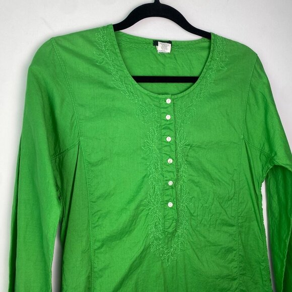 J.Crew Vintage Long Sleeve Embroidered Tunic Top Swim Coverup Green Sz SM - Picture 6 of 11